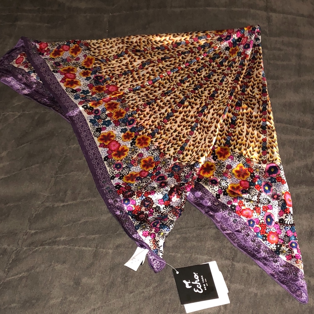 NWT! ECHO "Ditsy" 100% Silk Sequined Scarf